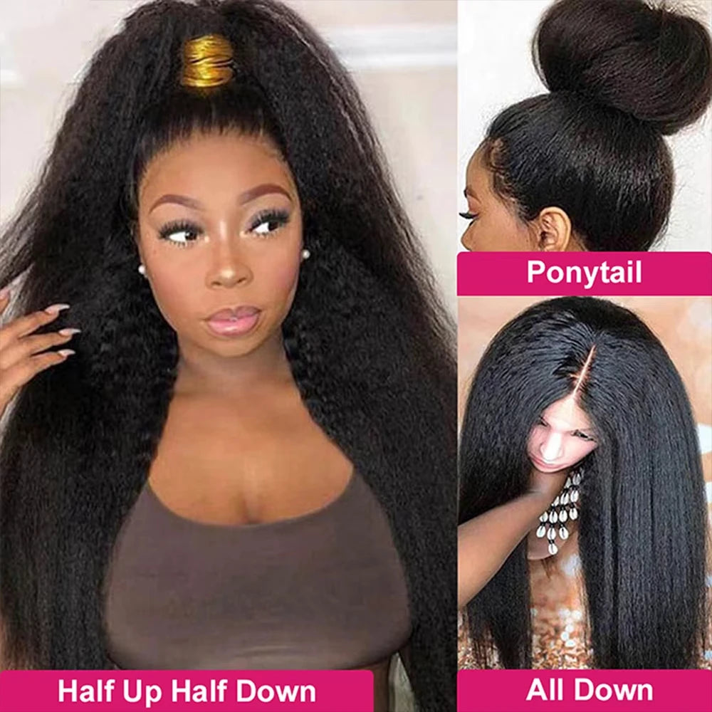 Heyju Wig Invisible Strap 360 HD Full Lace Glueless Wig Kinky Straight Lace Frontal Wig Yaki Straight Lace Front Human Hair Wig