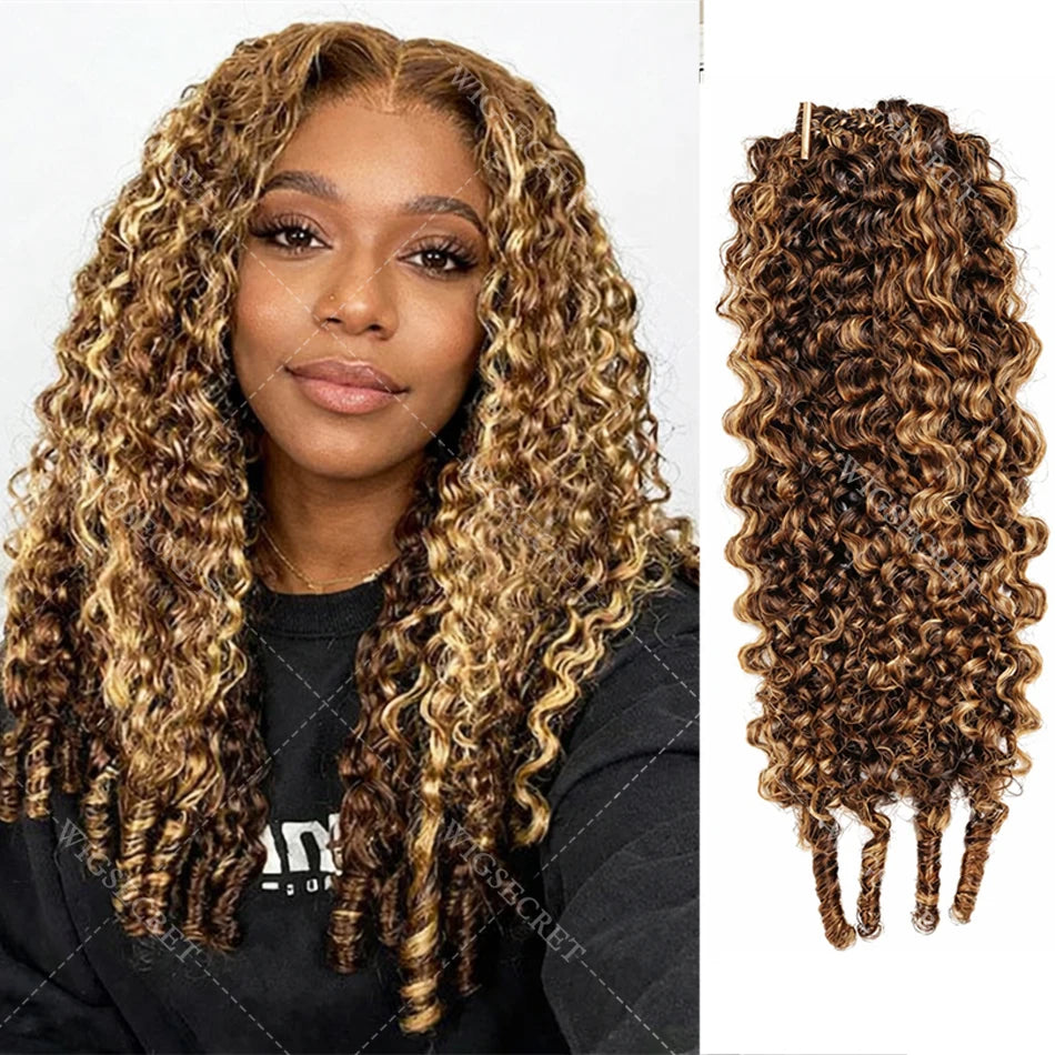 Miracle Knots Burmese Curly Crochet Human Hair Extensions Pre-Separated Knotless Ombre Highlight Feather Crochet Braids Hair