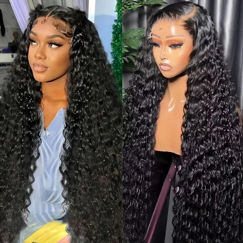 40 Inch Deep Wave Human Hair Wig 13X6 Hd Lace Frontal Wig 250 Density Preplucked Brazilian Hair Water Wave Curly  Lace Front Wig
