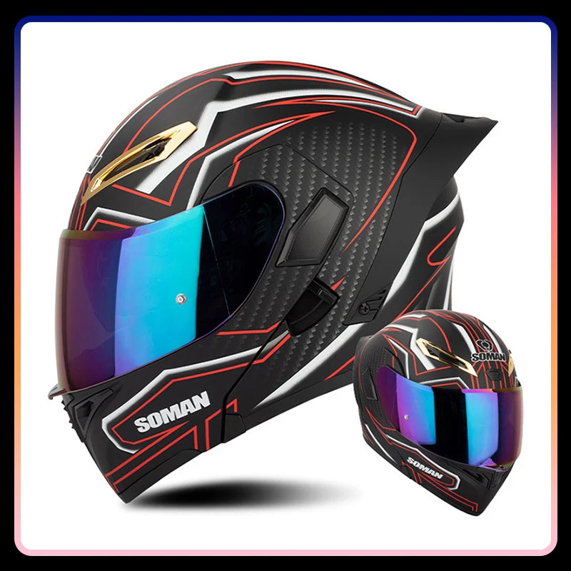 Men Women Motorcycle Helmets Full Face Helmet Colorful Dual Lens Flip Up Helmet DOT Approved Purple Modular Helm Casco Para Moto