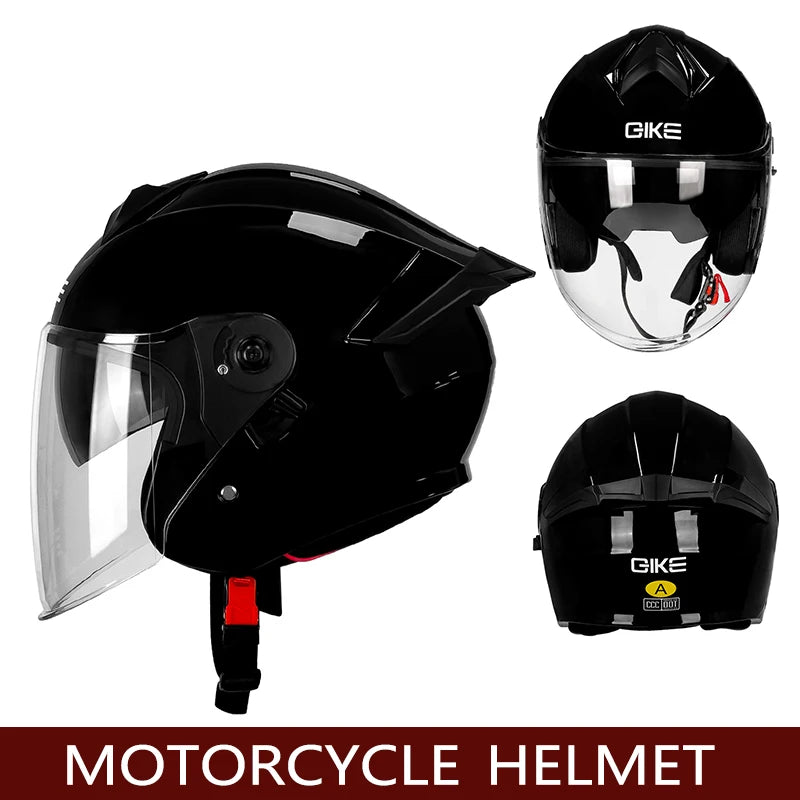 Qike Motorcycle Helmet Three-quarters Double Lens Helmets Motobike Half Helmet Four Seasons Men Women Cascos Moto