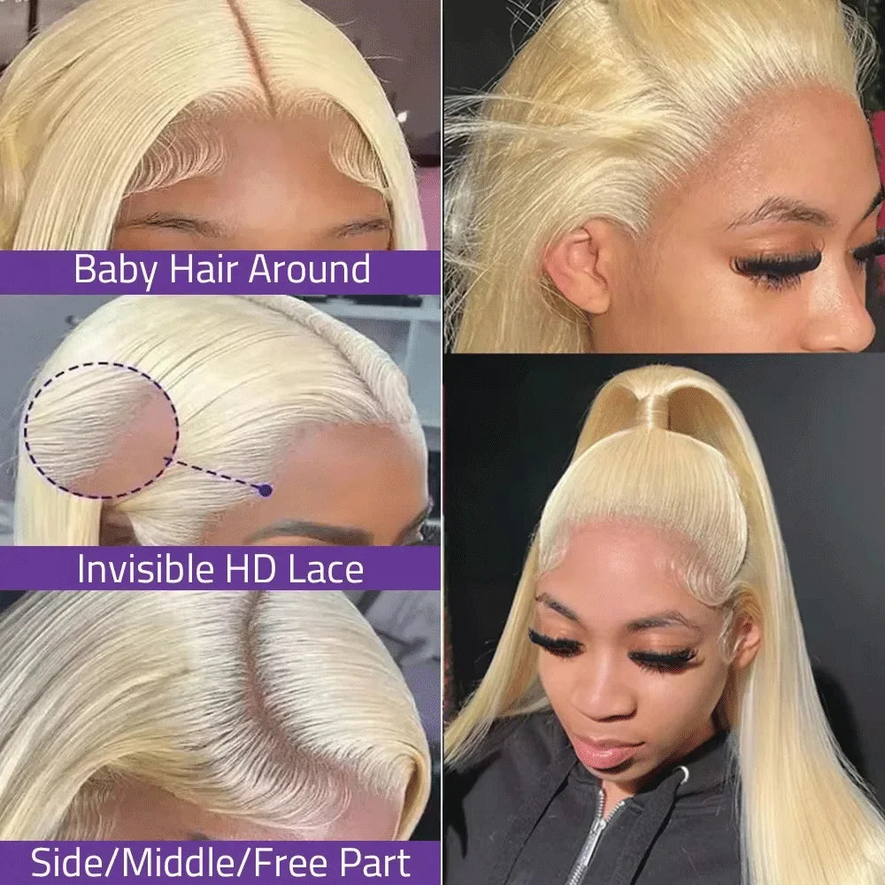 200% 40 In 613 Colored Bone Straight 13x6 HD Lace Frontal Human Hair Wigs 13x4 Transparent Lace Front Honey Blonde Wig For Women