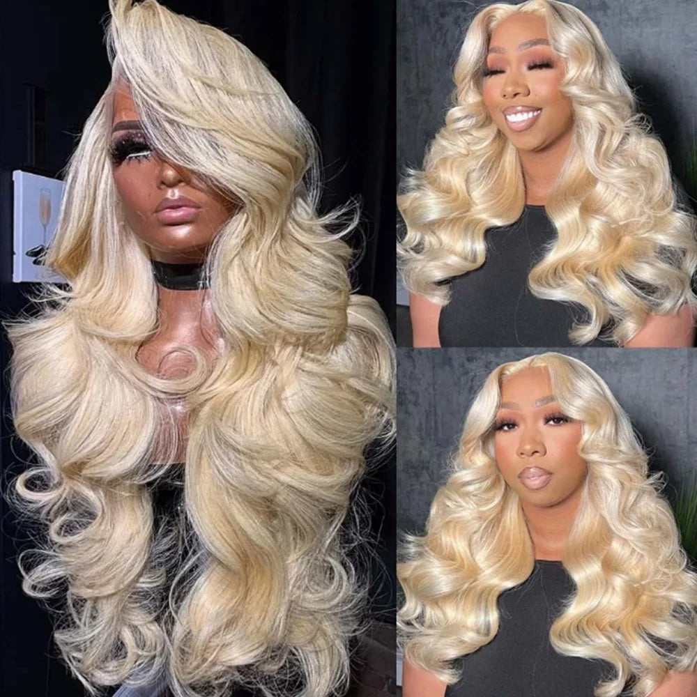 613 Honey Blonde Colored HD Transparent 13x4 13x6 Lace Frontal Human Hair Wig Pre Plucked Body Wave 220% Density Lace Front Wigs