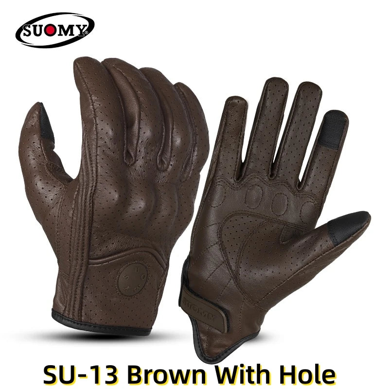 Retro Leather Motorcycle Gloves Riding Anti-fall Moto Gloves Classic Pink/Yellow/Black Leather Breathable Summer Gloves