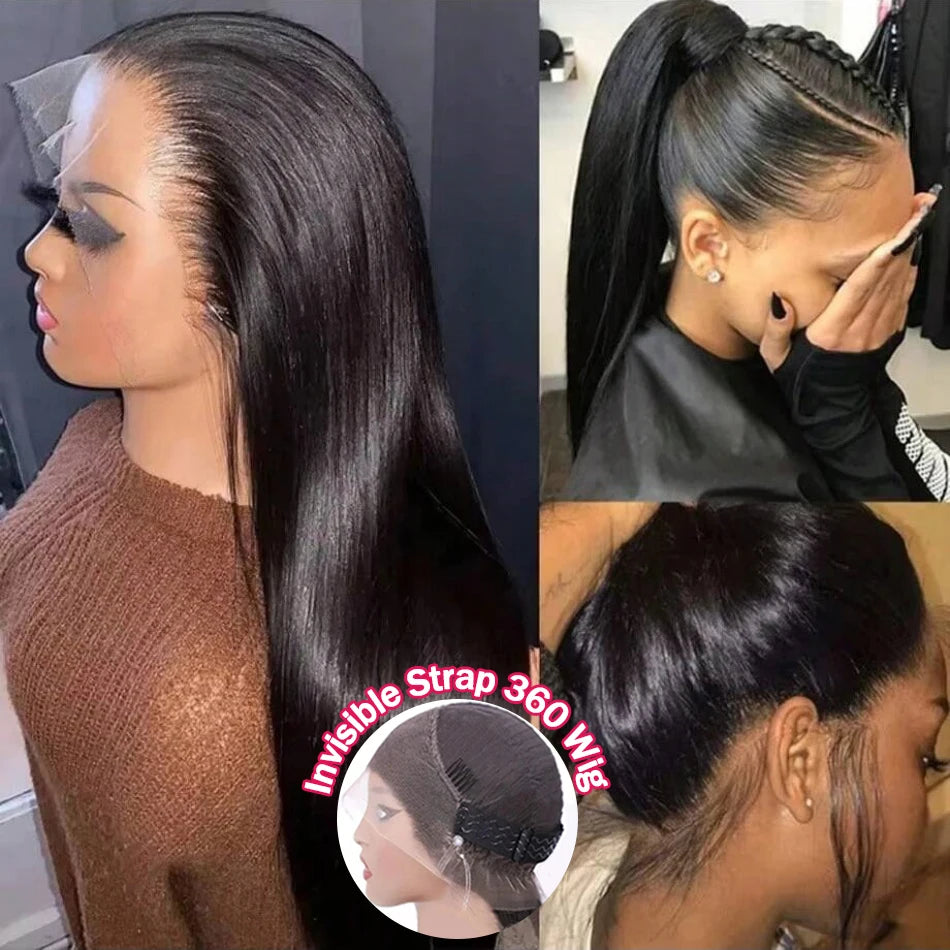 360 Full Lace Wig Human Hair Pre Plucked Hd Straight Human Hair Wigs 100% 220 Density 360 Lace Front Wigs Invisible Drawstring