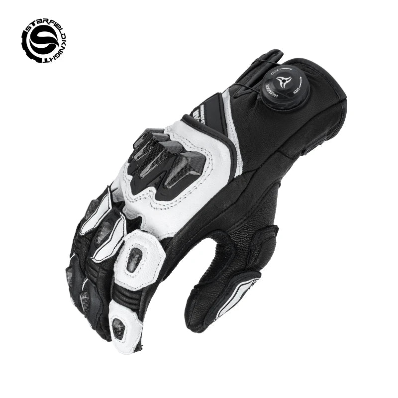 Motorcycle Gloves Black Gold Racing Genuine Leather Motorbike Road Riding Protective Gloves Four Seasons Universal Touch Screen