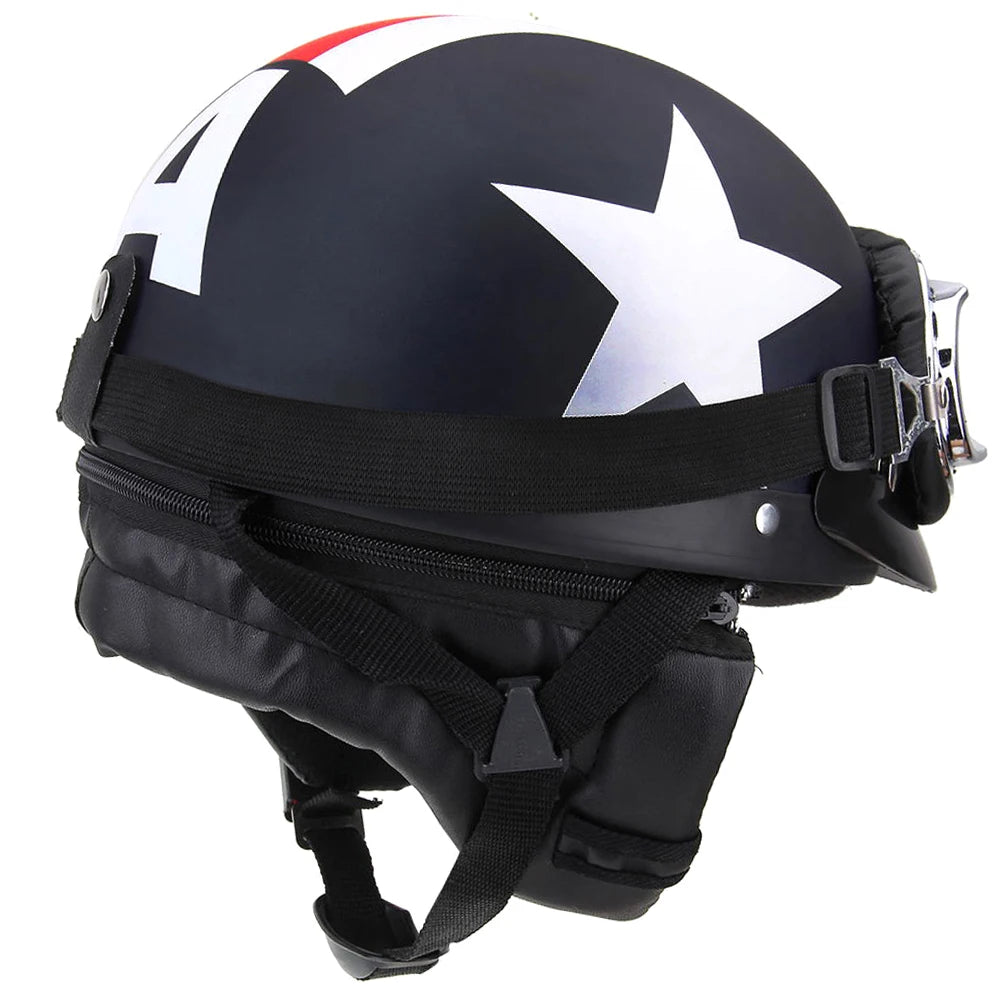 Half Open Face Motorcycle Helmet with Goggles Visor Scarf Biker Scooter Touring Helmet