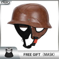 German Half Helmet Premium Vintage Open Face Motorcycle Helmet Genuine Cowhide Leather Cover DOT Certified Classic Retro Design