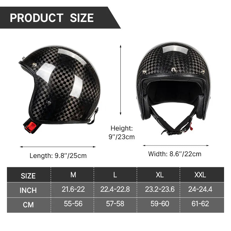 Lightweight High Quality 12K Carbon Fiber Motorcycle Open Face 3/4 Helmet Racing Riding Safety Cruising Jet Helmets Men