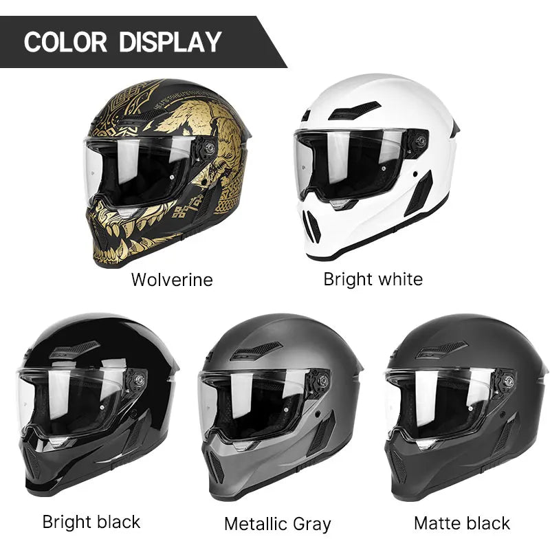 Personalized Retro Black Motorcycle Helmet Men Women Full Helmet for Motorcycles DOT Cover Suitable for All Seasons and Anti-Fog