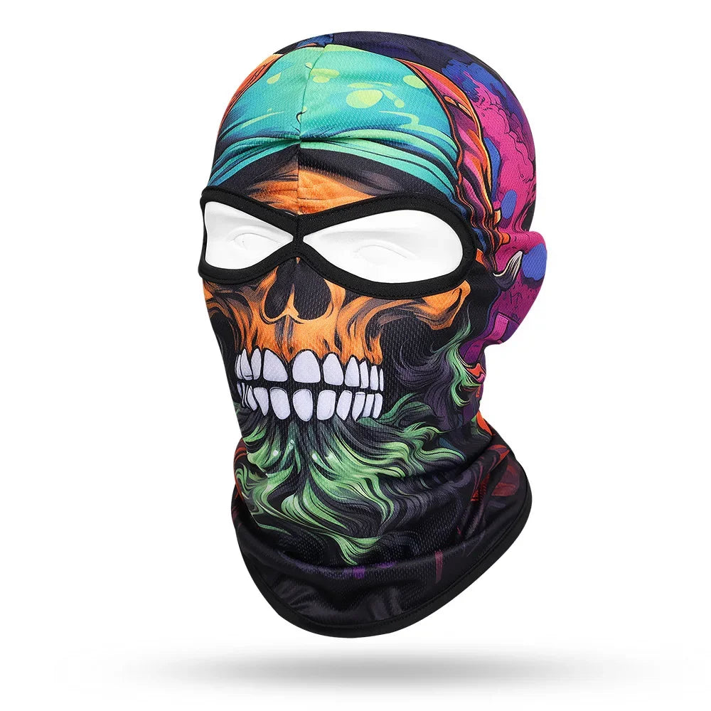 Motorcycle Balaclava, Beard Old Men Skull Print Full Face Cap, Biker Masks, Motorbike Helmet Hat, Cycling Headgear, 2 Holes,