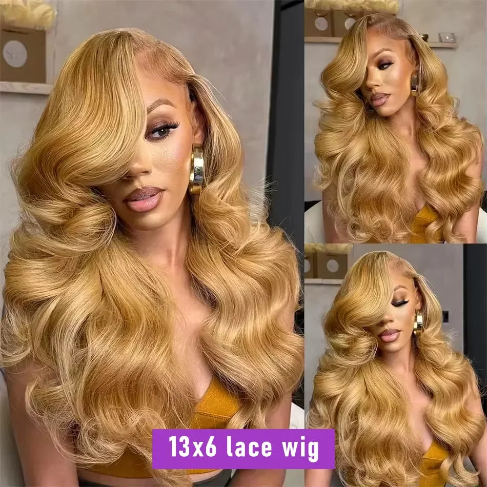 Honey Blonde 13x6 HD Lace Front Human Hair Wig 210% Density Body Wave Human Hair Wigs Colored 27# Pre Plucked Brazilian Hair
