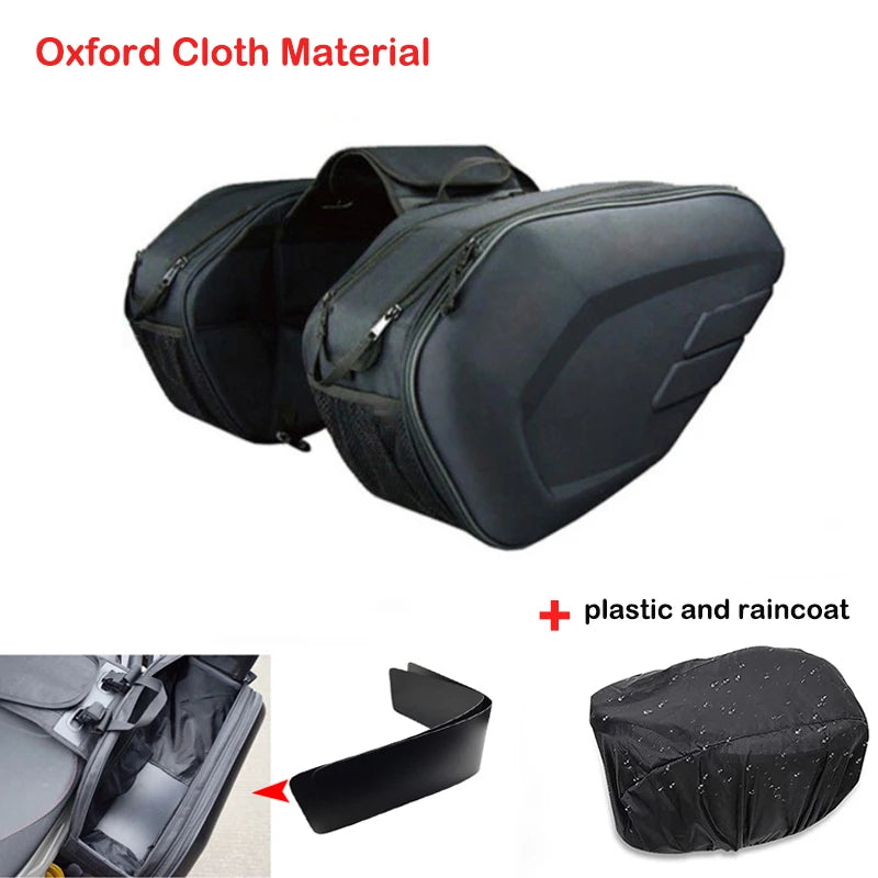 Black 36-58L Motorcycle Saddlebags Waterproof Scooter Tail Luggage Suitcase Saddle Bag Motorbike Side Helmet Riding Travel Bags