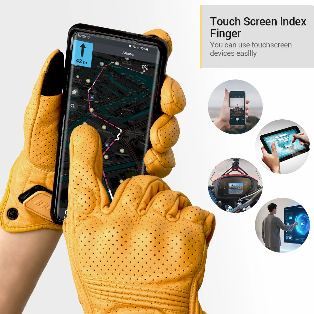 Motorcycle Gloves Summer Breathable Leather Motocross Gloves Men Retro Biker Cycling Gloves Touch Screen Motorbike Riding Gloves