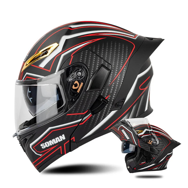 DOT Approved Men Motorcycle Helmet Dual Lens Flip Up Helmets Vintage Retro Full Face Moto Helmet Double Lens Modular Helm