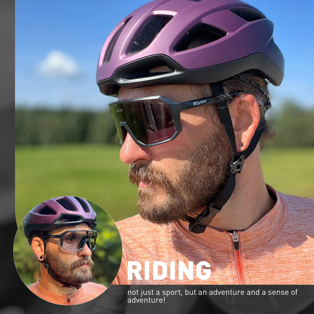 SCVCN New Photochromic Cycling Glasses Motorcycle Bike Riding Outdoor Sport Cycling Sunglasses Men Women Hiking UV400 Goggles