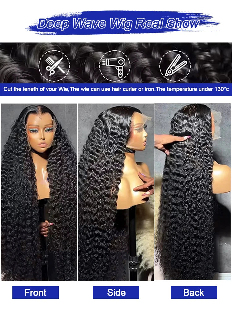 Glueless Wet and Wave Lace Frontal Wigs Pre Plucked With Baby Hair Bleached Knot Original Vietnamese Jerry Bouncy Curly Wigs Female 40 42 Inch Transparent 13x6 HD Lace Front Wigs Human Hair 300% High Density Long Deep Wave Lace Frontal Wigs for Women