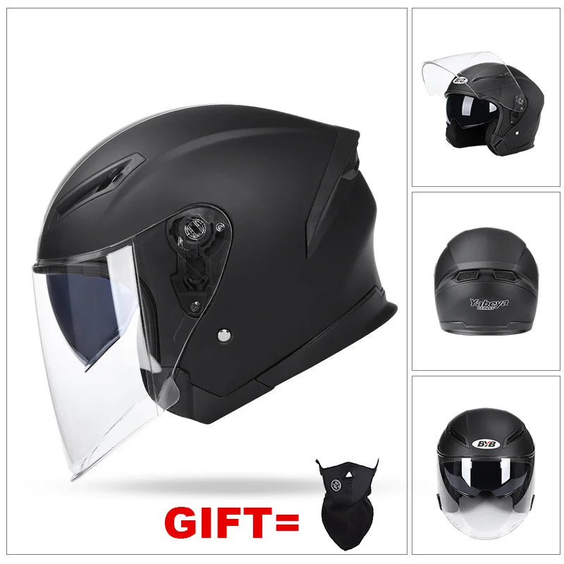 Free Gift Motorcycle Helmet Half Face DOT Motorbike Helmet Electric Safety Double Visor Dual  Lens Helmet Moto Casque For Adults