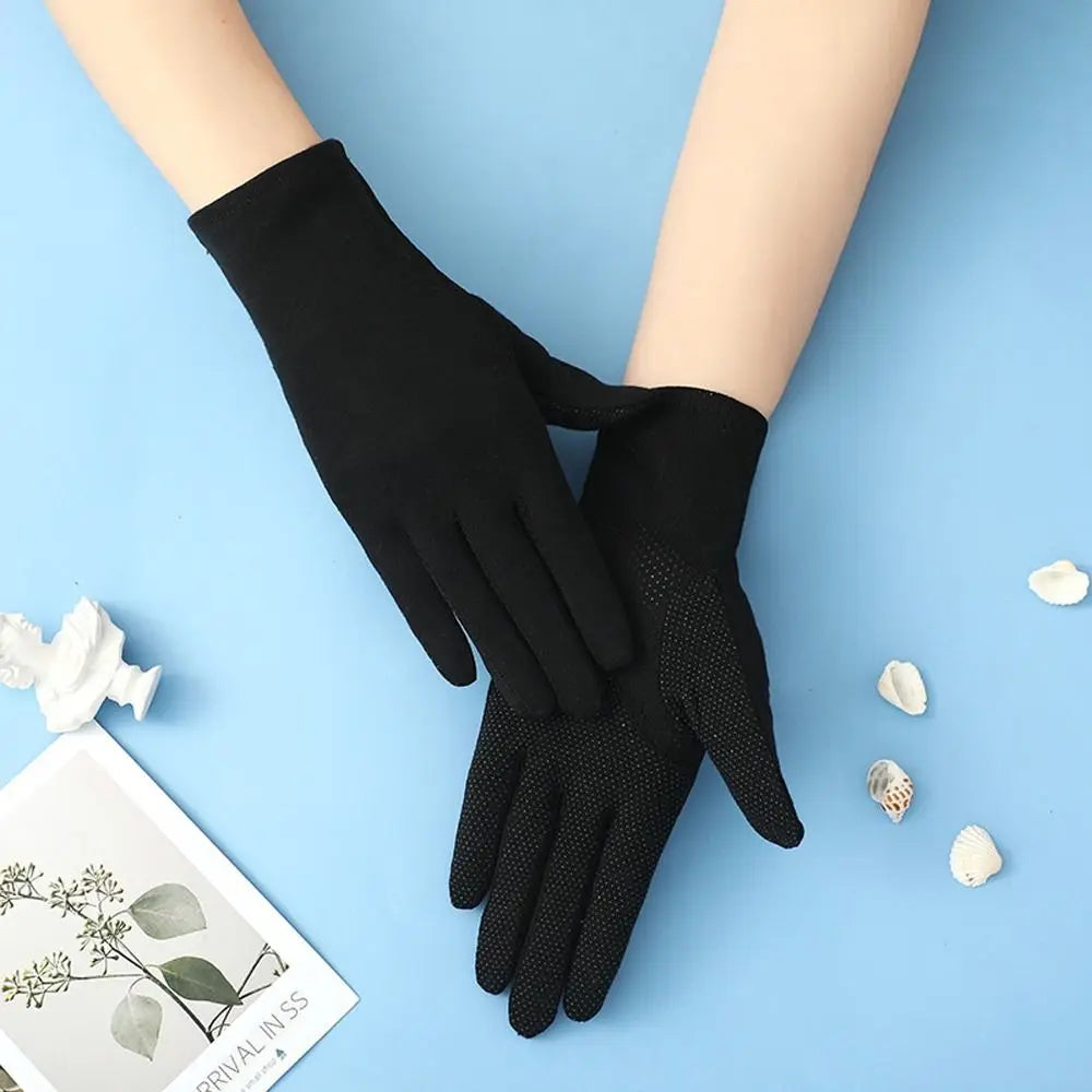 Cotton Touch Screen Riding Gloves Five Fingers Gloves Summer Sunscreen Gloves Solid Color Outdoor Mittens Women Driving Gloves