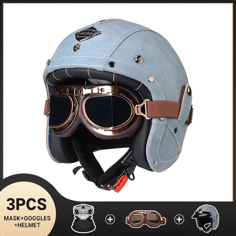 DOT Approved Vintage Leather Motorcycle Helmet Retro Open Face Chopper Casque Capacete Motorbike De Moto Masculino Casco Moto