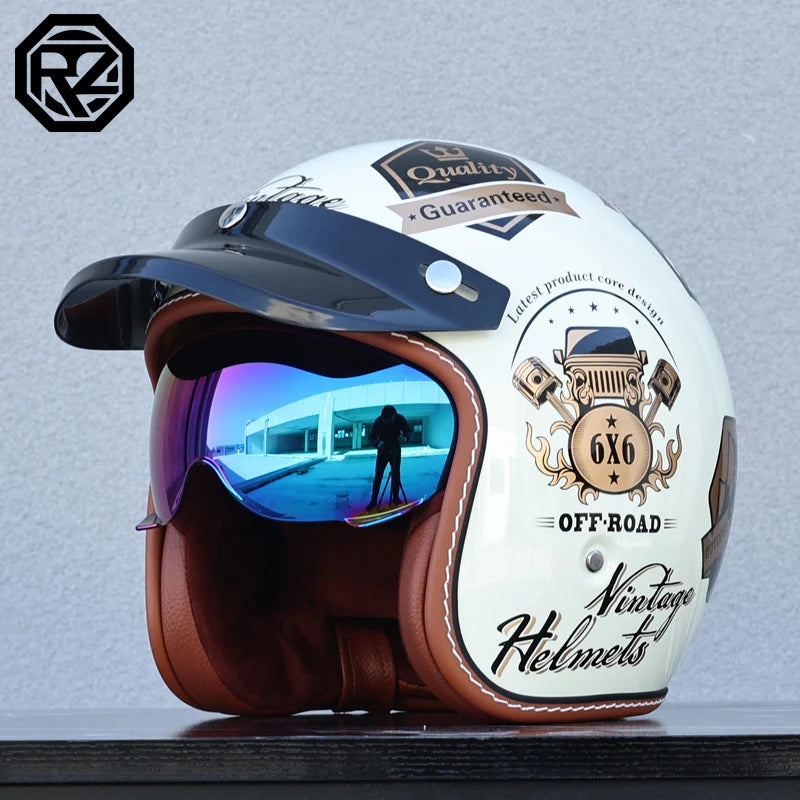 ORZ adult motorcycle helmet retro cruise 3/4 motorcycle half helmet with sun visor DOT approved