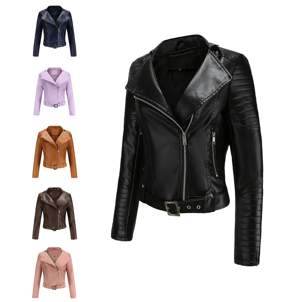 black high-quality clothing Leather coat spring women leather jacket slim motorcycle clothing Zipper fashion jackets and coats