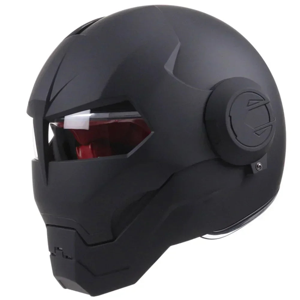 Iron Man Retro Motorcycle Full Helmet Bright Black Personality Cool Flip-up Helm for Men Capacete Moto