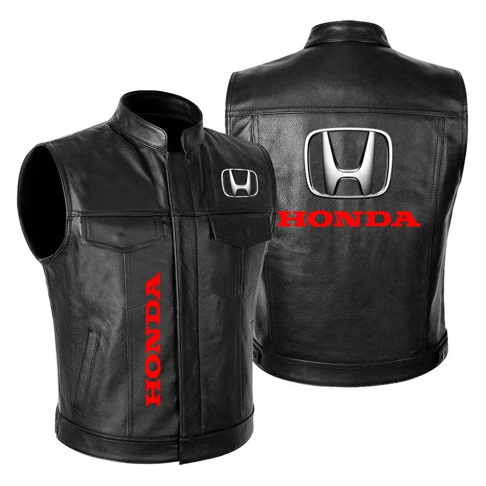 Honda motorcycle waist vest with leather jacket. Autumn and winter warm and windproof men's cycling vest with PU.