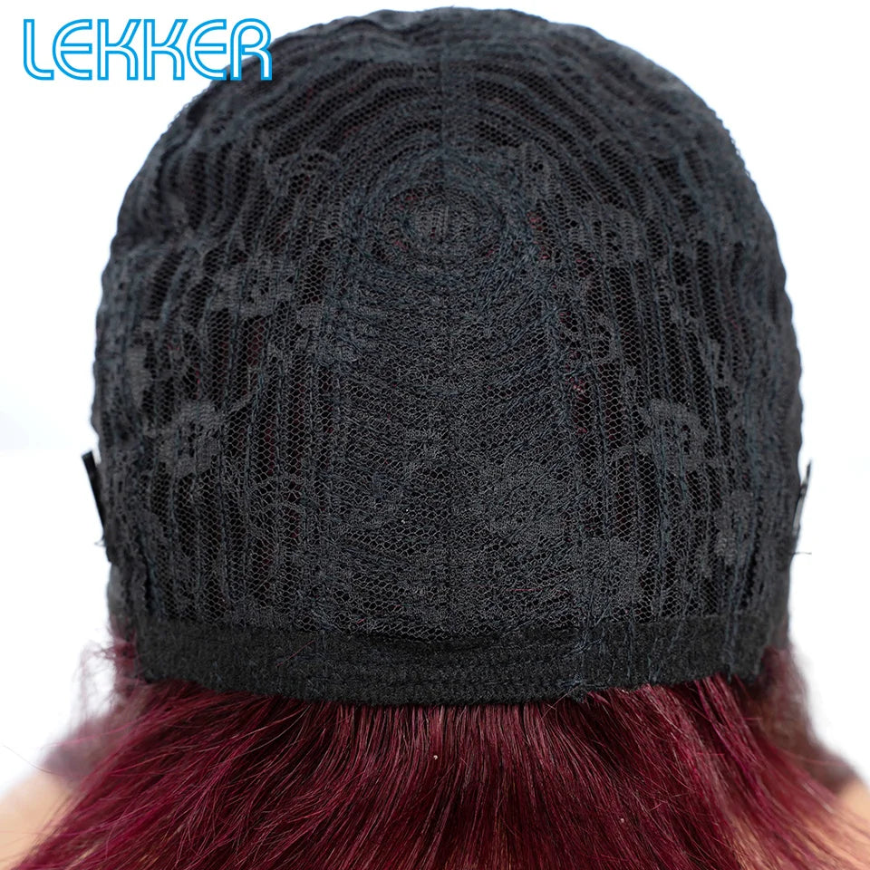Lekker 99J Burg Red Long Straight 100% Human Hair Wig With Bangs For Women Brazilian Remy Hair Colored Full Machine Glueless