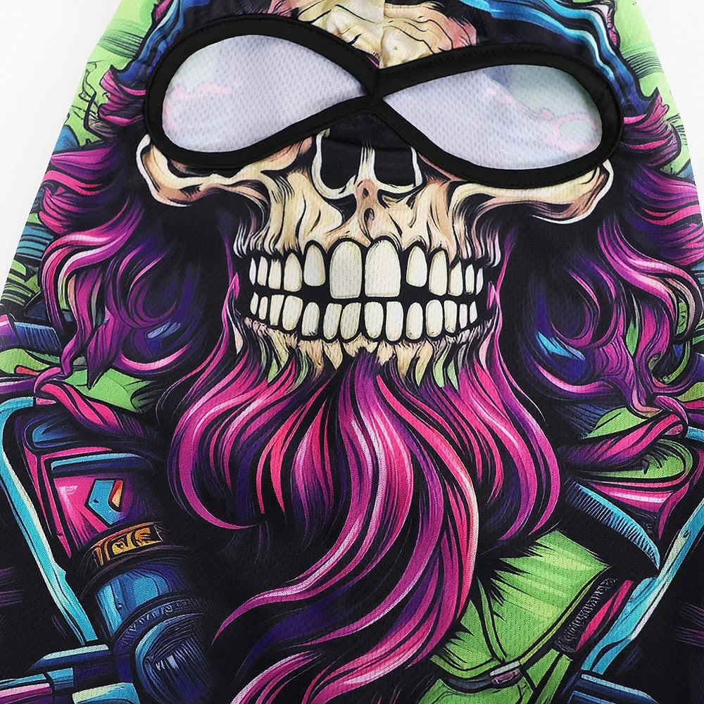 Motorcycle Balaclava, Beard Old Men Skull Print Full Face Cap, Biker Masks, Motorbike Helmet Hat, Cycling Headgear, 2 Holes,