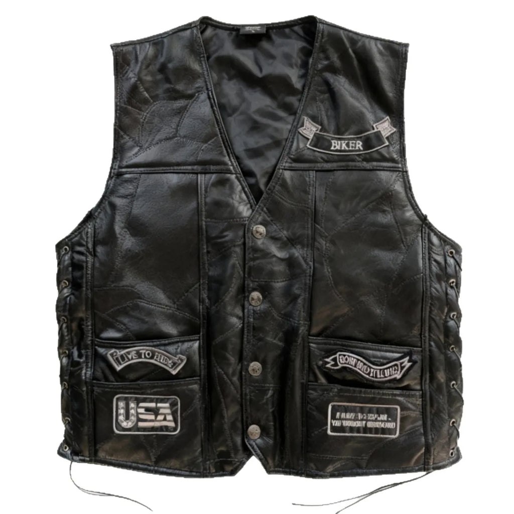 Retro Motorcycle Jacket Man Vintage Moto Vest Genuine Leather Racer Clothing Biker Motorbike Waistcoat Embroidered Sleeveless