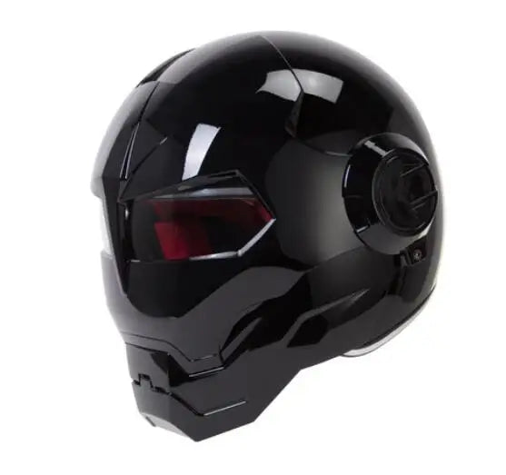 Iron Man Retro Motorcycle Full Helmet Bright Black Personality Cool Flip-up Helm for Men Capacete Moto