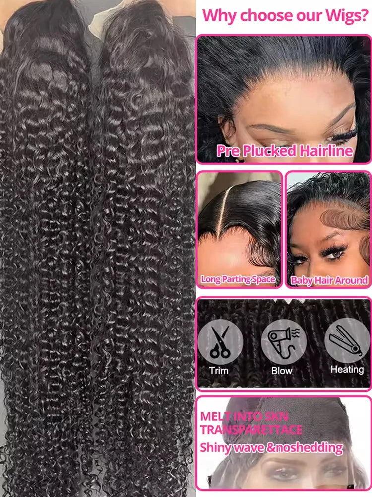 Deep Curly Lace Front Wigs Transparent HD 13x4 Lace Frontal Wigs Deep Wave Human Hair Wigs For Black Women Wet And Wavy