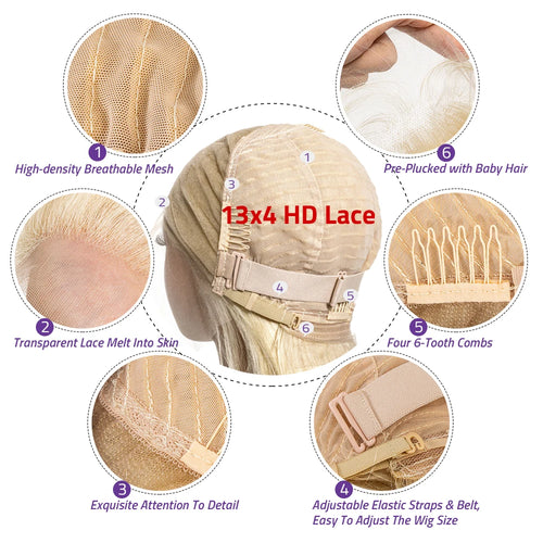 613 Honey Blonde Colored HD Transparent 13x4 13x6 Lace Frontal Human Hair Wig Pre Plucked Body Wave 220% Density Lace Front Wigs
