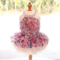 Handmade Pastel Floral Pet Dress with Pearl Collar & Lace Tutu - Party Outfit