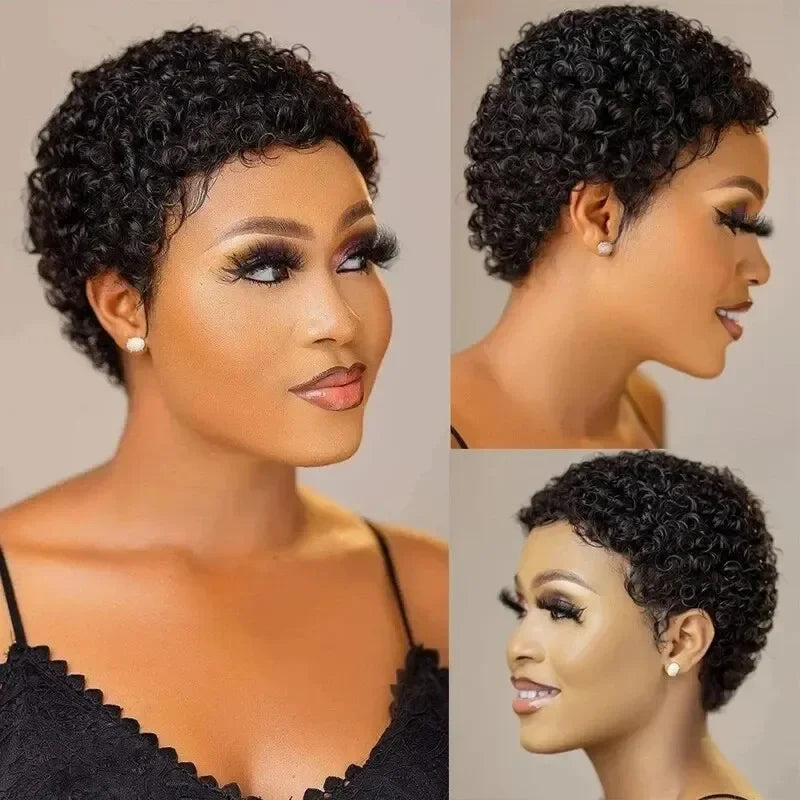 Short Afro Kinky Curly Wigs 100% Human Hair Wig For Women Pixie Cut Wig Deep Wave Water Wave Short Wig Full Machine Made Wig