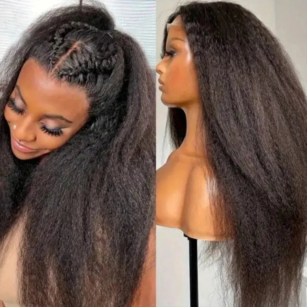 Yaki Straight Human Hair Wig For Women Natural Kinky Straight 13x4 Lace Front Wigs Human Hair 40 Inch kinky curly human hair wig
