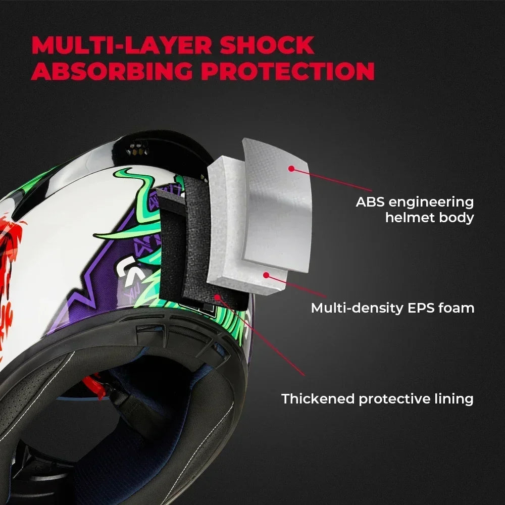 KEMITOUR Motorcycle Helmet Full Face Racing Motocross Helmet Moto Adult Motorbike Helmets For Street Touring Riding Clown