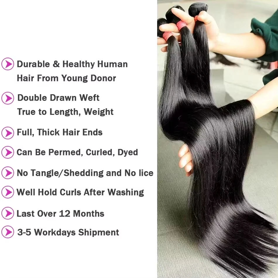 12A Bone Straight Brazilian 32 Inch Human Hair Weave Bundles Natural Black Unprocessed Bundle Remy Hair Extensions Double