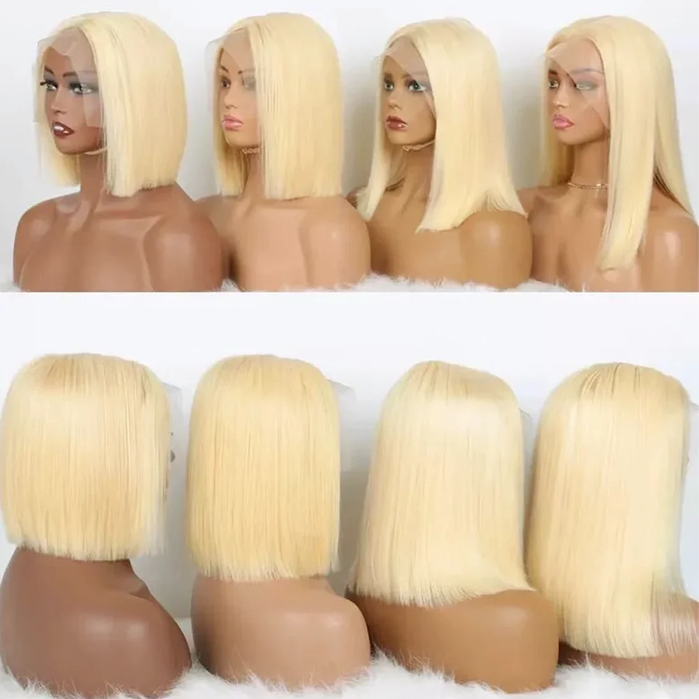 Honey Blonde Short Straight Bob Human Hair Wigs Brazilian Lace Front 613 Human Hair Wigs Pre Plucked HD Lace Wigs Remy Hair Wigs