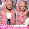 Brazilian Colored 38 Inch Lace Front Wigs Pink Wig Body Wave Human Hair Wigs 100% 13X6 Hd Lace Frontal Wig 220 Density For Women