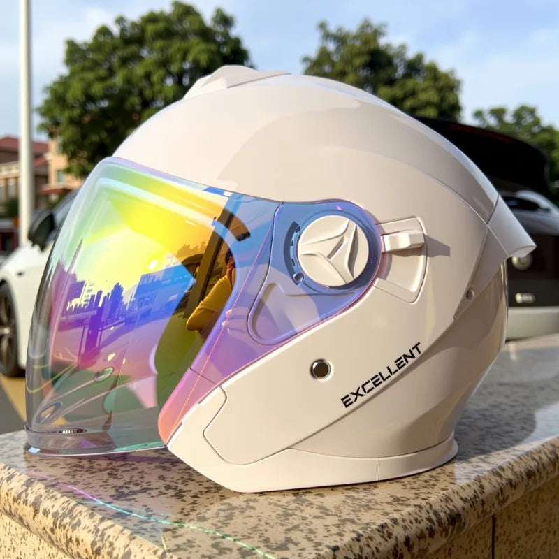 2025 Latest High Quality Motorcycle Helmet Half Covering Dual Lens Cascos para Motos Male Female Couple Capacetes de Moto
