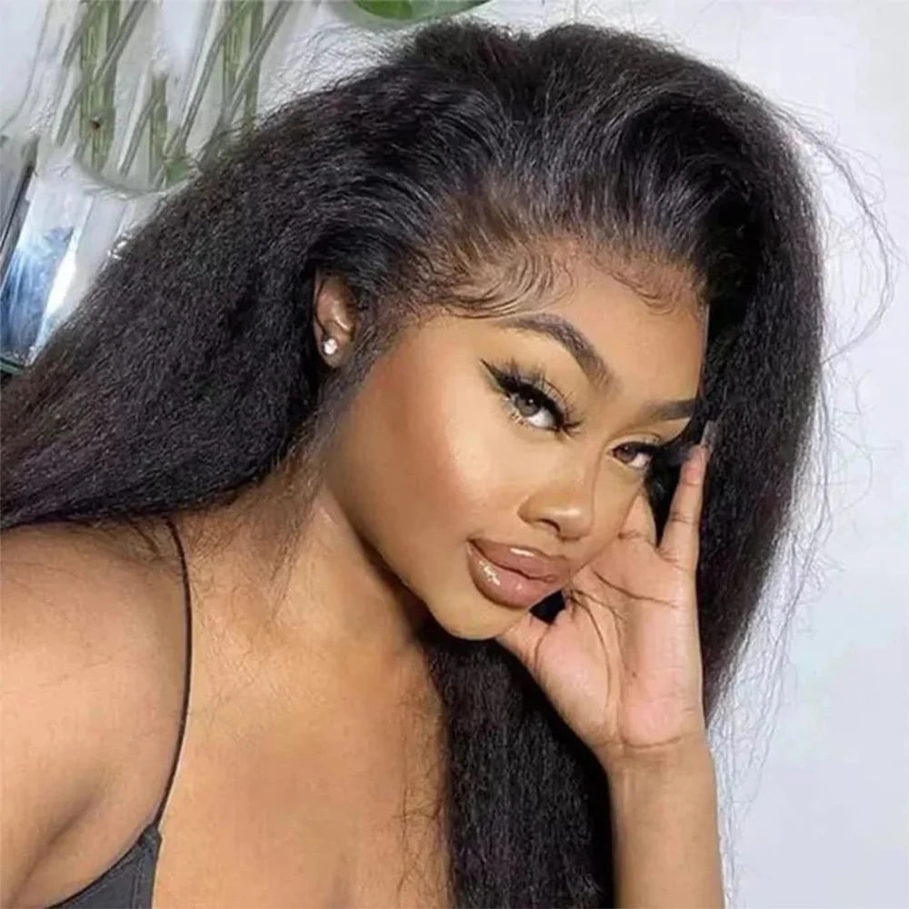 V Part Kinky Straight Wig Human Hair For Women 200% Density Beginnger Friendly Upgraded U Part  Wigs In Natural Color 12-32 Inch