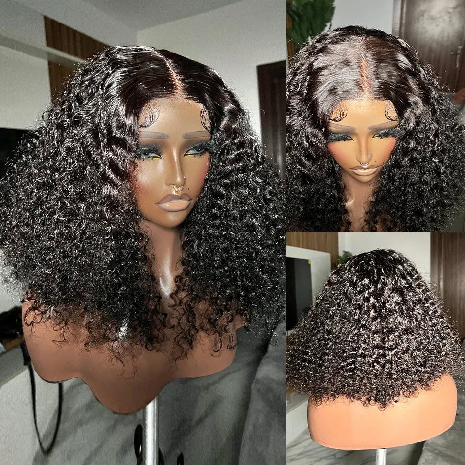 Deep Wave 13x4 Lace Frontal Bob Wig 250% Density Brazilian PrePlucked 100% Glueless Human Hair Wig Water Wave Invisible Lace Wig