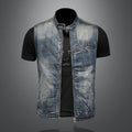 Mens Stand Collar Motorcycle Biker Denim Vest Vintage Zipper Cowboy Wasitcoat Men Casual Cotton Sleevless Jean Jacket Coat