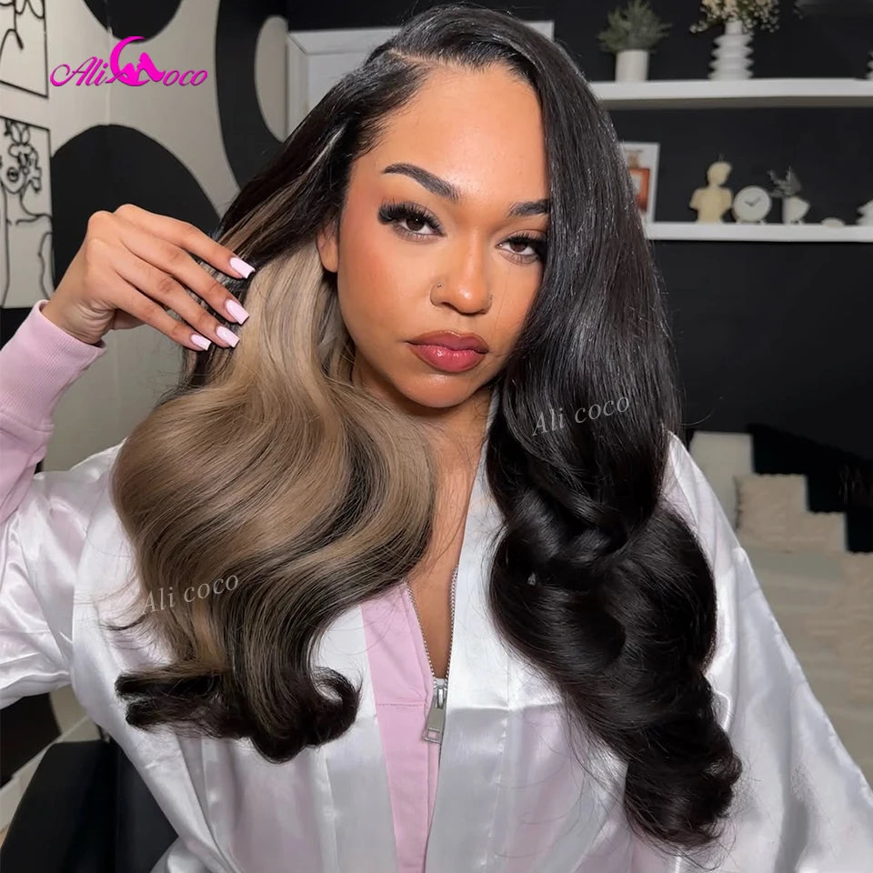 Ash Blonde Highlight Body Wave 13x4 13x6 Lace Frontal Human Hair Wig Brazilian 180 Density Highlight Human Hair Wigs for Women