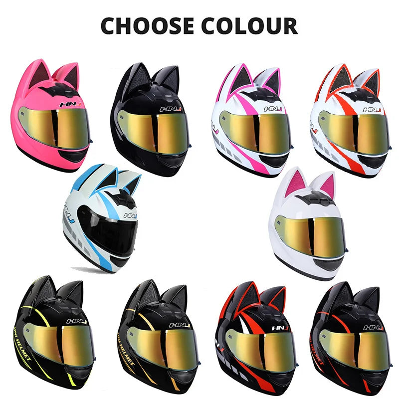 2022 Motorcycle Cat Ear Helmet Capacete Casque Full Face Helmet Women Moto Ear Helmets Personality Motorbike Helmet Motocross
