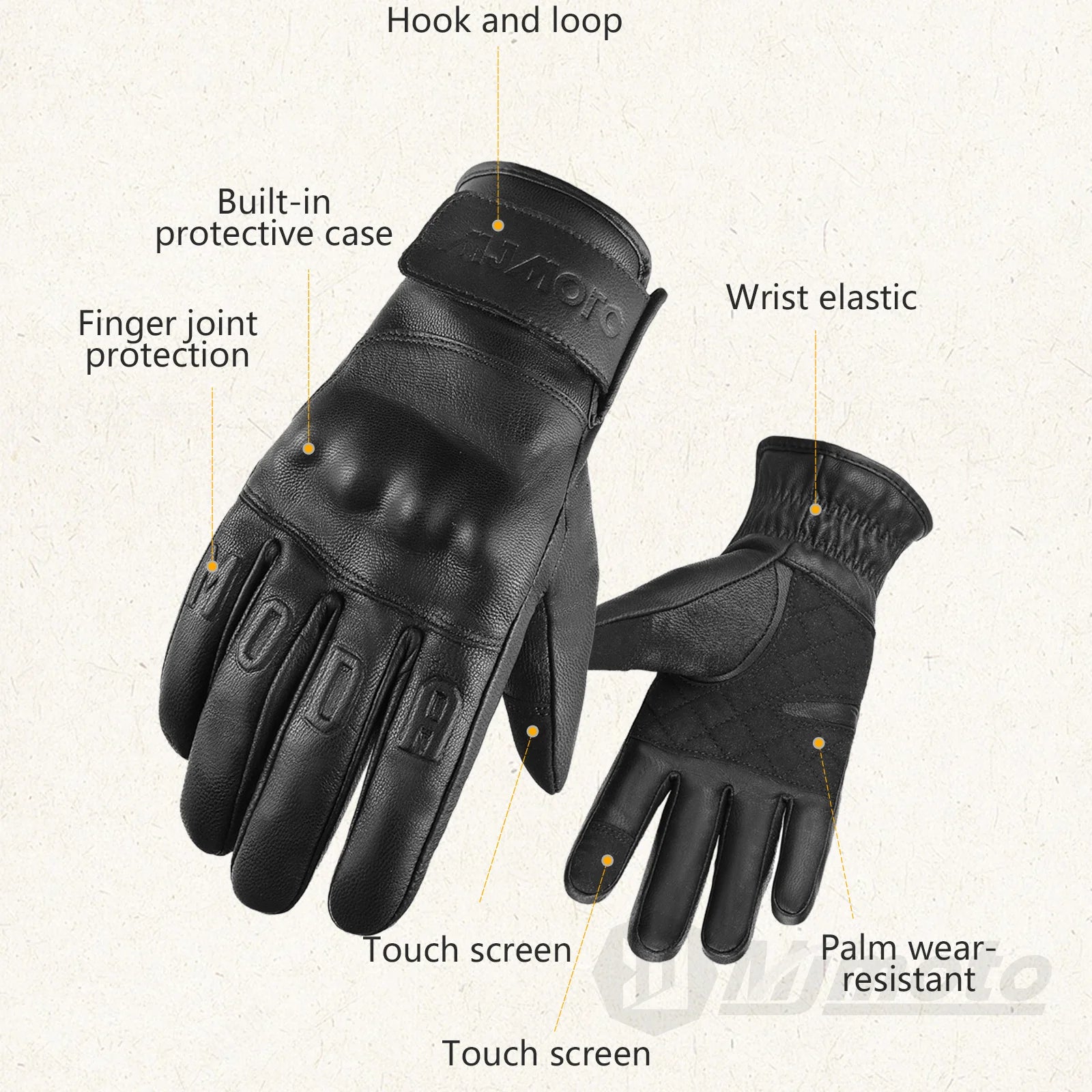 Retro Winter Motorcycle Leather Gloves with Certified Lined with Fleece for Warmth Protective Anti-fall Touch Motocross Gloves
