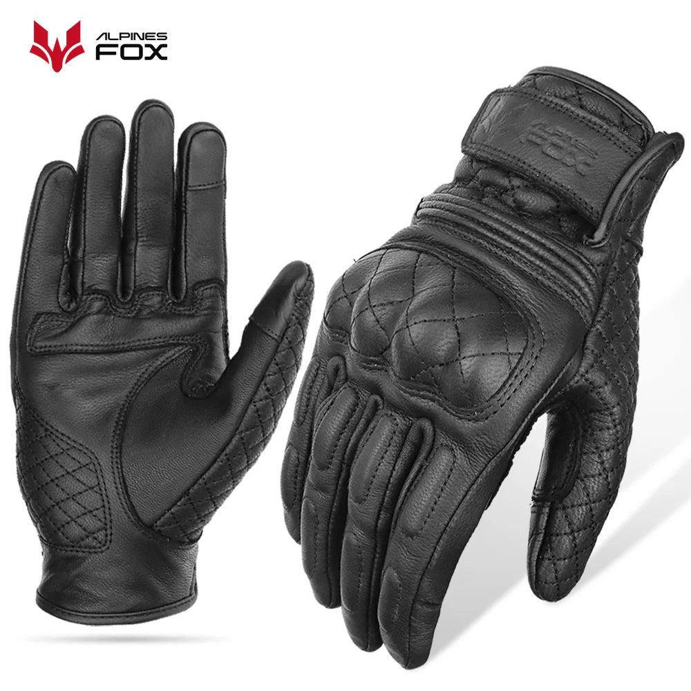 Retro Motorcycle Gloves Real Leather Full Finger Black Yellow Men Women Protective Gear Motorbike Glove Touch Screen Guante Moto