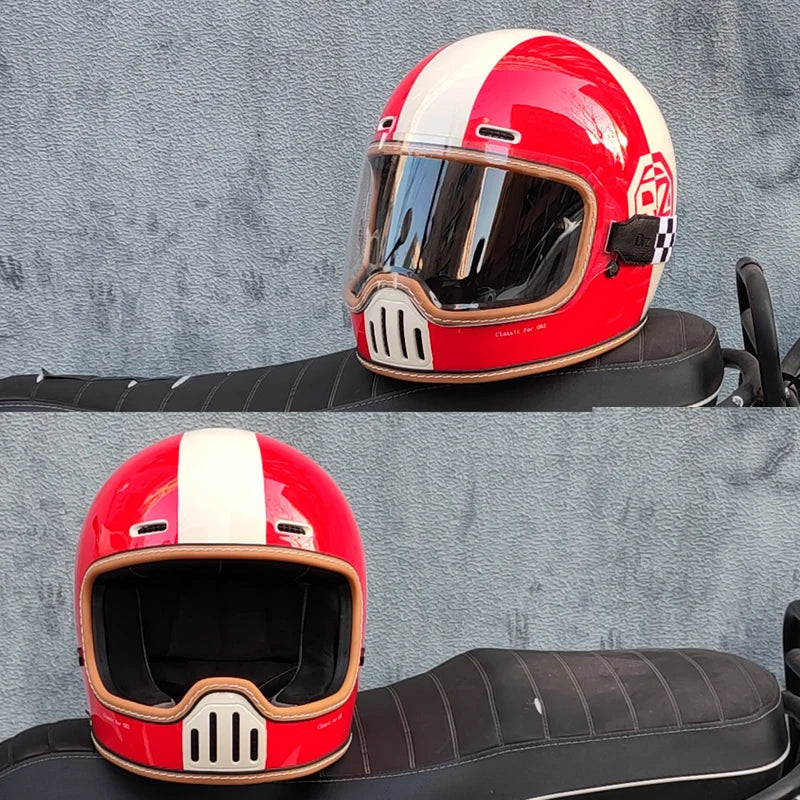 ORZ Retro Motorcycle Full Helmet Motorcycle Helmet Four Seasons Couple Street Bike Helmet Riding Cascos Para Moto